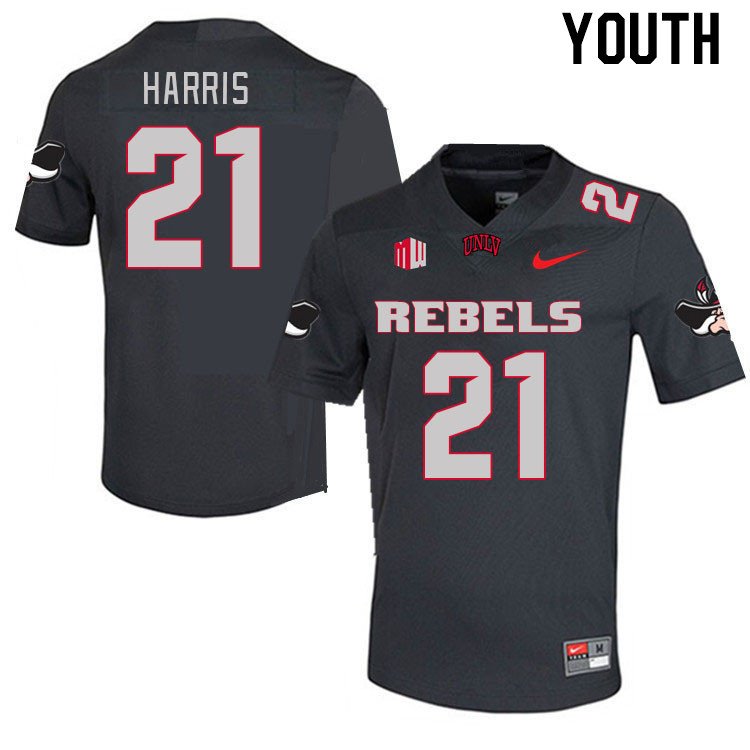 Youth #21 BJ Harris UNLV Rebels 2023 College Football Jerseys Stitched-Charcoal - Click Image to Close
